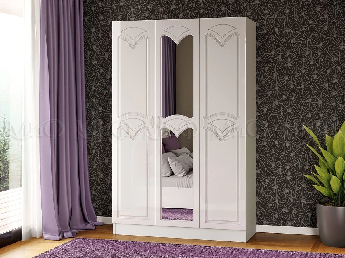 Шкаф 3-х Створчатый  Настя-1 МДФ Белый/Белый Глянец Ш-1350хВ-2116хГ-540 мм