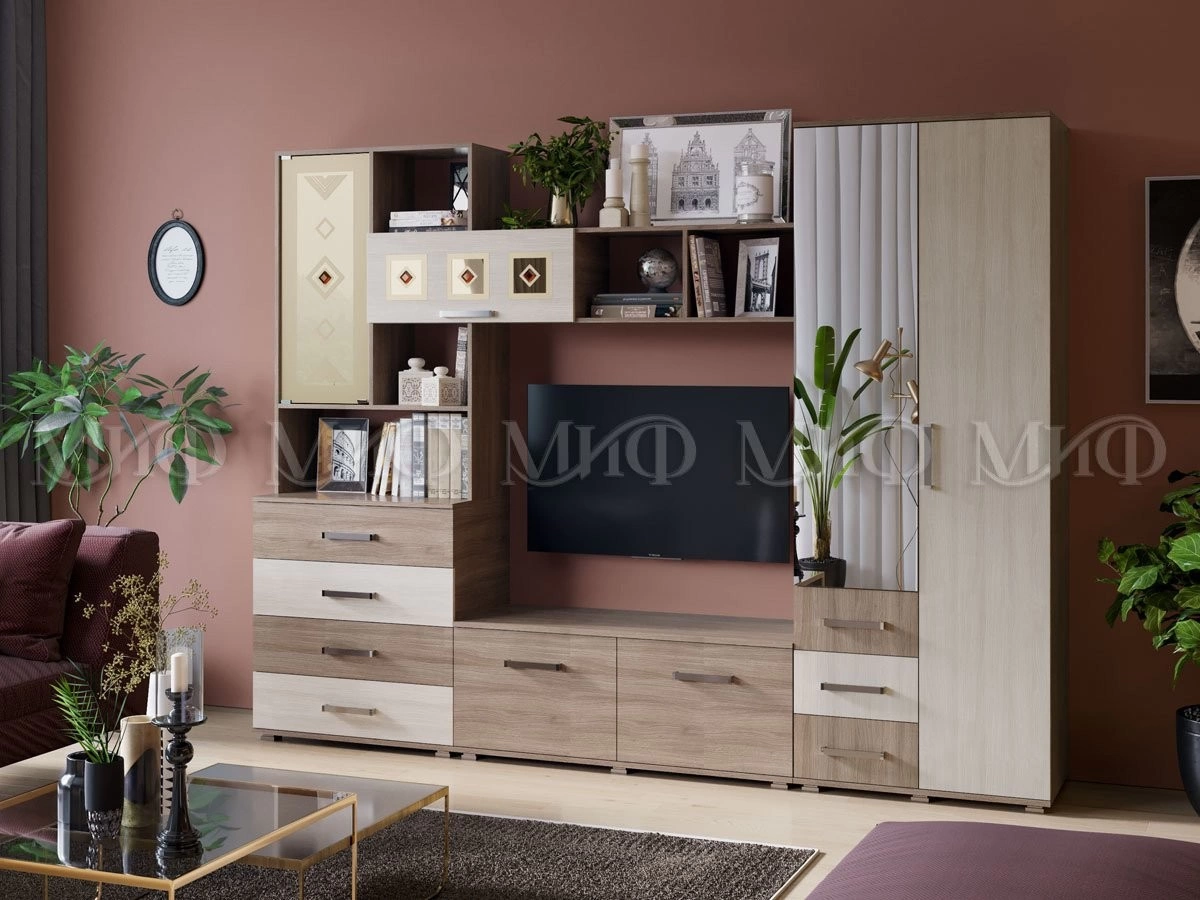 Гостиная Бостон №2 (Ш-2800 мм x В-2120 мм x Г-470 мм)/Разные Цвета