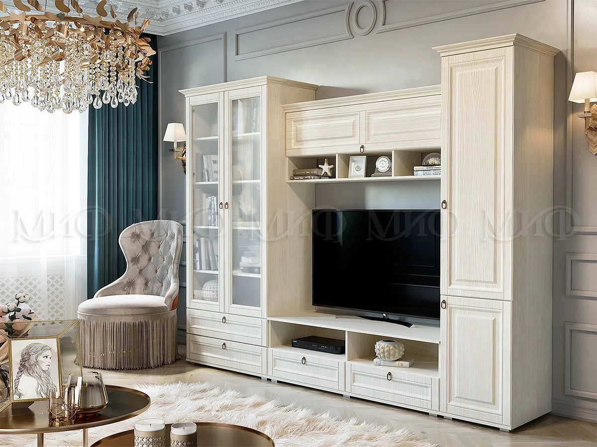 Гостиная Элит-1 МДФ Сандал Светлый (Ш-2900 мм x Г-577 мм х В-2185 мм)