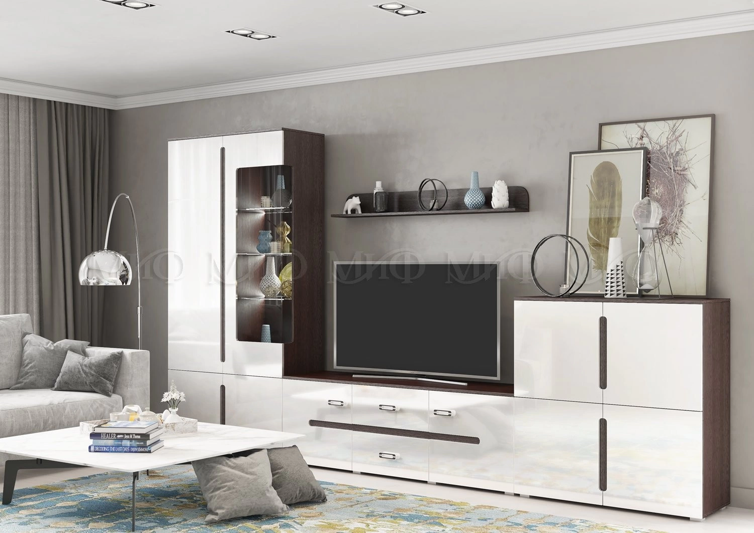 Гостиная Каролина МДФ (Ш-3600 мм x В-2060 мм x Г-424 мм)/Разные Цвета