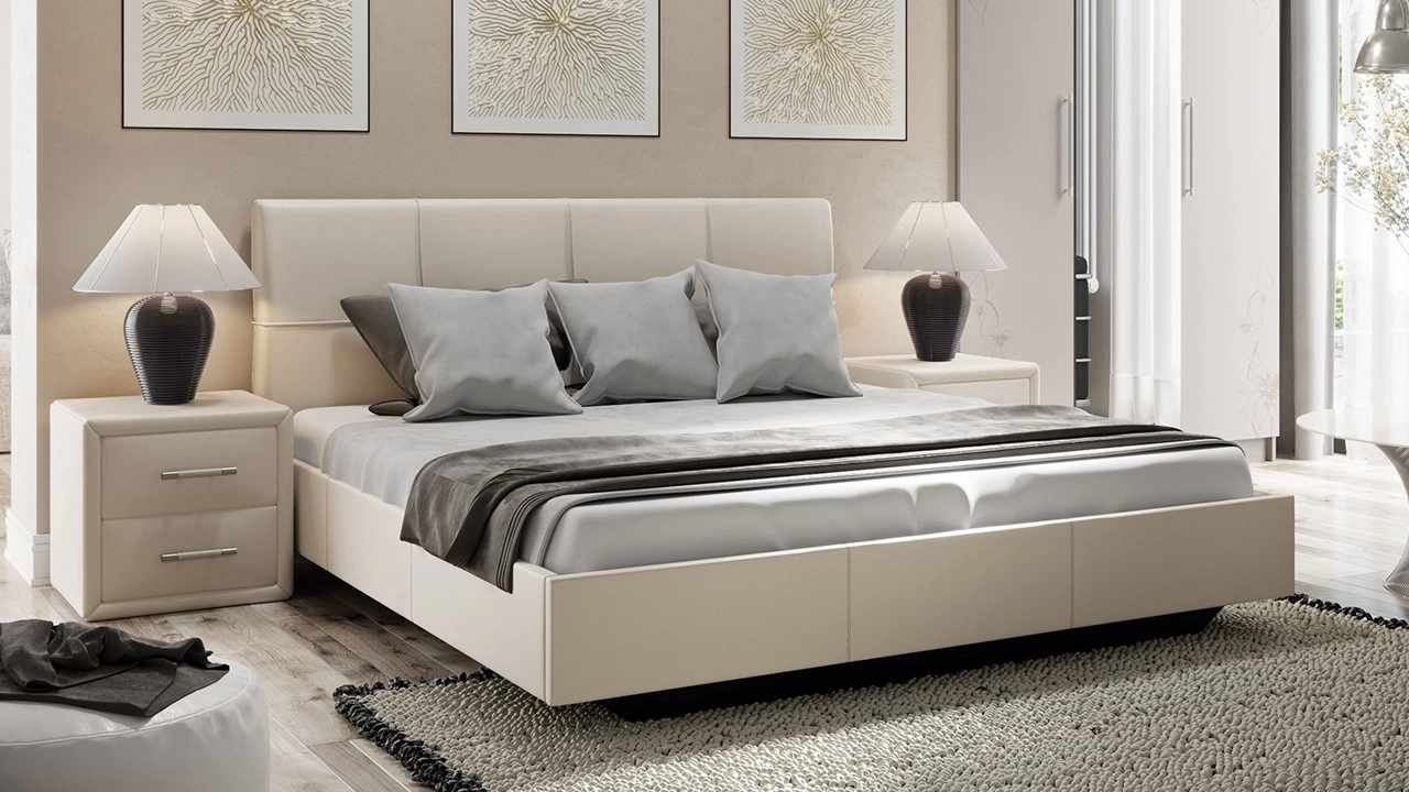 Спальный Гарнитур Элвис №2 Бежевый (Шкаф+Кровать+Тумбы Прикроватные-2шт)