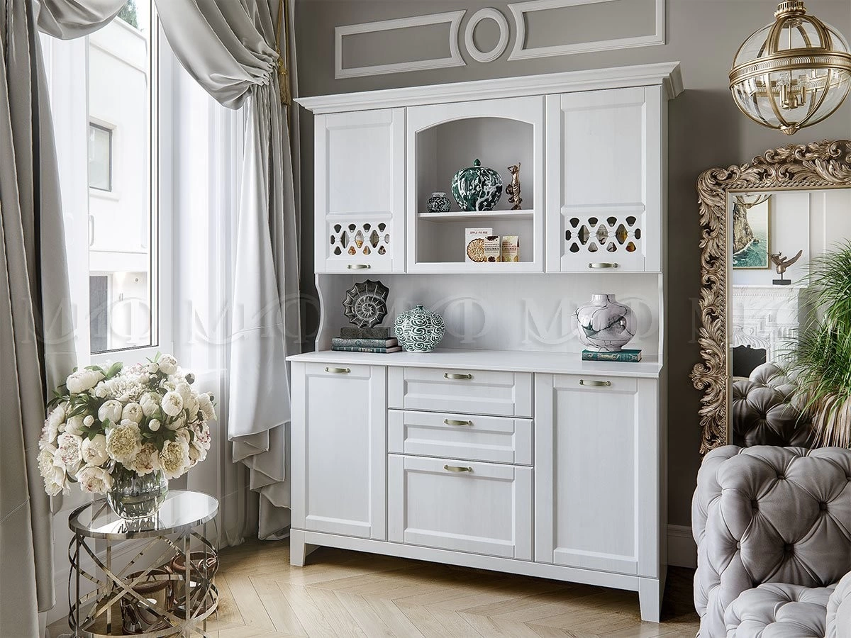 Буфет Милан с Карнизом МДФ/Белый Текстурный(Ш-1640 x Г-600 х В-2017)