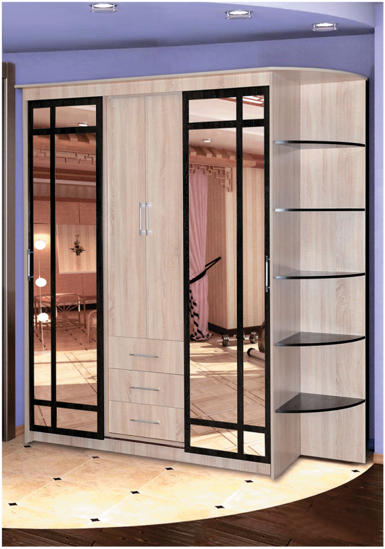 Шкаф-Купе 4-х Створчатый Витраж с Этажеркой Ширина 2100/2400 мм/Разные Цвета