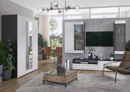 Гостиная Бостон-1/2 Венге/Бетон Белый (Гостиная Ш-2400 + Шкаф-1500 мм x В-2000 мм x Г-450 мм)