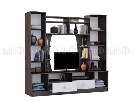 Гостиная Жасмин МДФ №4 Венге/Белый Глянец (Ш-2952 × В-2200 × Г-520 мм)