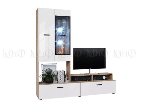 Гостиная Ницца NEW/Центральная часть МДФ Белый Глянец (Ш-2000 x В-2170 x Г-520 мм)