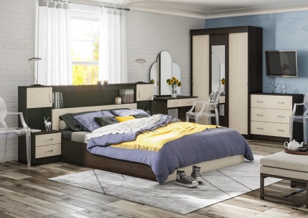 Спальный Гарнитур Баcя с Прикроватным Блоком ЛДСП (Венге/Ясень Шимо Светлый)