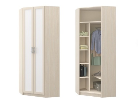 Шкаф Угловой ДЮ-11 Юнга-7 ЛДСП Белый ХДФ+Рамочный Профиль/Ясень Шимо Светлый (Д-820 x В-2200 x Г-820 мм)