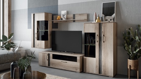 Гостиная «Брайтон» №5 Камень/Дуб Делано/Ш-2750 x В-1715 x Г-463 мм)