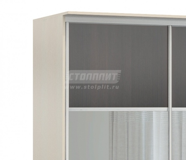 Шкаф 2-х дверный СБ-1083БП Дуб Молочный+встав Дуб Феррара+встав зеркало/серебро