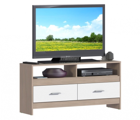Тумба ТВ Дакота СБ-2885 Сосна Авола Шампань+Белый Глянец/Ш-1230 X В-600 X Г-330 мм