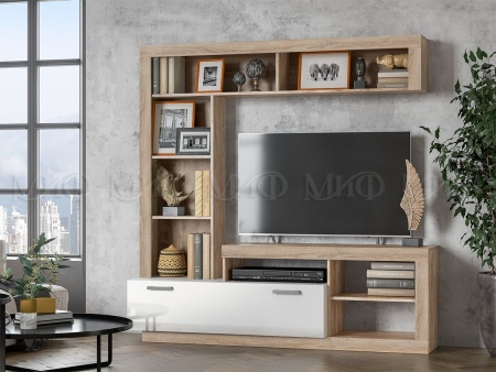 Стенка Апаста (Ш-2605 x В-2070 x Г-416 мм)/Дуб Сонома/Белый Глянец